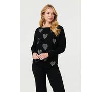 Izabel London Women's Sparkly Heart Print Long Sleeve Jumper in Black | Size: Medium/Large Izabel London Black M/L
