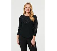 Izabel London Sparkly Lace Embellished Relaxed Jumper - L - Black