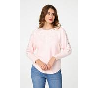 Izabel London Women's Sparkly Lace Embellished Relaxed Jumper in Pink | Size: Medium Izabel London Pink M