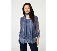 Izabel London Sparkly Mesh Scarf Detail Layered Top - 10 - Navy