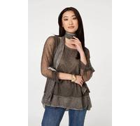 Izabel London Sparkly Mesh Scarf Detail Layered Top - 10 - Brown
