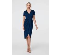 Izabel London Sparkly Ruched Short Sleeve Midi Dress In Blue Blue 10