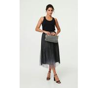 Izabel London Sparkly Semi Sheer High Waist Midi Skirt - 16 - Black