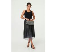 Izabel London Sparkly Semi Sheer High Waist Midi Skirt - 8 - Black