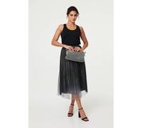 Izabel London Women's Sparkly Semi Sheer High Waist Midi Skirt in Black | Size: 16 Izabel London Black 16
