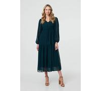Izabel London Sparkly Semi Sheer Long Sleeve Midi Dress In Green Green 16