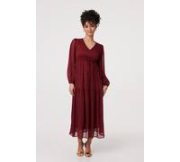 Izabel London Sparkly Semi Sheer Long Sleeve Midi Dress In Red Red 10