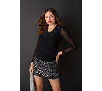 Izabel London Sparkly Semi Sheer Long Sleeve Top In Black Black 16