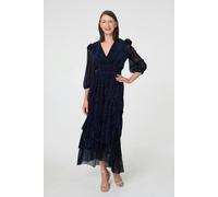 Izabel London Sparkly Semi Sheer Texture Maxi Dress - 16 - Navy