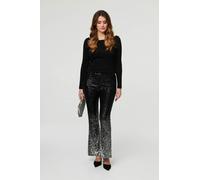 Izabel London Women's Sparkly Sequin High Waist Flare Trousers in Black | Size: 16 Izabel London Black 16