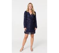 Izabel London Sparkly Sequin Long Sleeve Mini Wrap Dress In Purple Purple 16