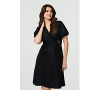 Sparkly 1/2 Sleeve Belted Wrap Midi Dress Izabel London Black 8