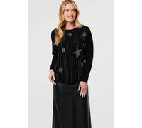 Izabel London Women's Sparkly Star Front Batwing Sleeve Jumper in Black | Size: Medium/Large Izabel London Black M/L
