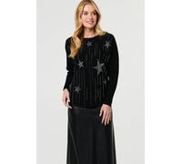 Izabel London Women's Sparkly Star Front Batwing Sleeve Jumper in Black | Size: Medium/Large Izabel London Black M/L