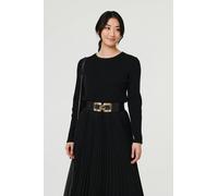 Izabel London Square Detail Stretch Wide Belt - Black - One