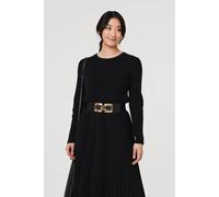 Izabel London Square Detail Stretch Wide Belt In Black Black One Size