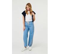 Izabel London Women's Star Print Trim Drawstring Wide Jeans in Blue | Size: 16 Izabel London Blue 16