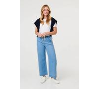 Izabel London Star Print Trim Drawstring Wide Jeans In Blue Blue 14