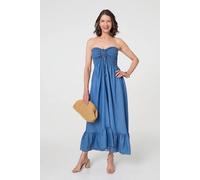 Izabel London Strapless Shirred Frill Hem Maxi Dress In Blue Blue XL