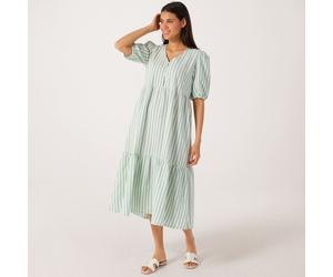 Izabel London Stripe Cotton Midi Dress GREEN STRIPE SIZE 10