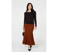 Izabel London Stripe Pleated Texture Knit Maxi Skirt - S/M - Rust