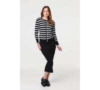 Izabel London Stripe Print Button-Up Knit Cardigan In Black Black 16