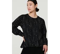 Izabel London Stripe print Long Sleeve Blouse - Black - 10