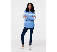 Izabel London Stripe Print Relaxed Curve Hem Jumper In Blue Blue 12