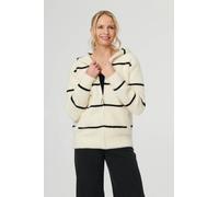 Izabel London Women's Stripe Print Textured Hooded Jacket in White | Size: Medium/Large Izabel London White M/L