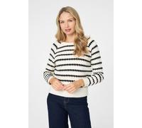 Izabel London Women's Stripe Textured Long Sleeve Jumper in Warm White | Size: 12 Izabel London Warm White 12
