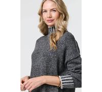 Izabel London Stripe Trim High Neck Oversized Jumper In Grey Grey 8
