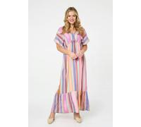 Izabel London Striped 1/2 Sleeve Empire Maxi Dress - 10 - Pink