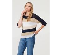 Izabel London Striped 3/4 Sleeve Mesh Texture Jumper - Navy - M/L