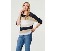 Izabel London Striped 3/4 Sleeve Mesh Texture Jumper - Navy - M/L