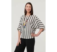 Izabel London Striped 3/4 Sleeve Relaxed Necklace Top - 8/10 - White