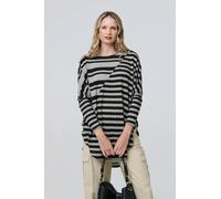 Izabel London Striped Asymmetric Long Sleeve Tunic Top - Grey - 10