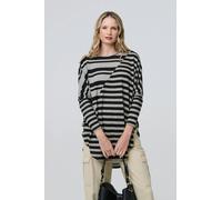 Izabel London Striped Asymmetric Long Sleeve Tunic Top - Grey - 12