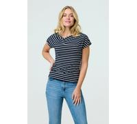 Izabel London Striped Asymmetric Short Sleeve Top - Navy - 18