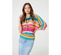 Izabel London Women's Striped Batwing Top with Necklace in Red | Size: S/M Izabel London Red S/M