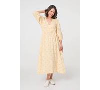 Izabel London Striped Empire 3/4 Sleeve Maxi Dress - M - Yellow