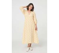Izabel London Striped Empire 3/4 Sleeve Maxi Dress In Yellow Yellow M