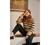 Striped Flare Sleeve Roll Neck Jumper Izabel London Beige M