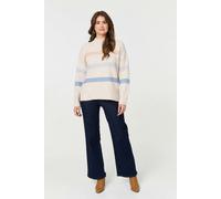 Izabel London Striped High Neck Boxy Jumper - Grey - 8