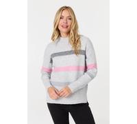 Izabel London Striped High Neck Boxy Jumper In Grey Grey