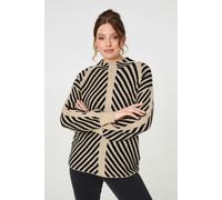 Izabel London Striped High Neck Drop Shoulder Jumper - 16 - Beige