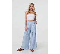 Izabel London Striped High Waist Wide Leg Trousers for Women UK with Front Pleats and a Viscose Cotton Blend. Blue