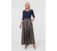 Izabel London Striped High Waist Wide Trousers In Navy Navy