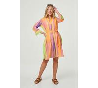 Izabel London Striped Knee Length Tie Waist Dress - 10 - Green