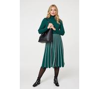 Izabel London Striped Knit Top High Neck Midi Dress In Green Green 14