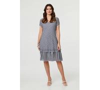 Izabel London Striped Layered Knee Length Dress - 10 - Navy